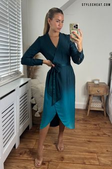 Style Cheat Green Fergie Reversible 2 in 1 Wrap Midi Dress (P36301) | $124
