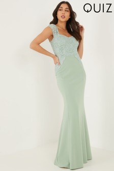 Quiz GREEN Glitter Lace Maxi Dress (P36692) | ₪ 103