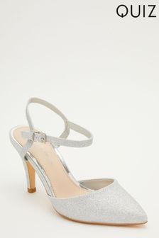 Quiz Silver Wide Fit Shimmer Court Heeled Sandals (P38243) | €17