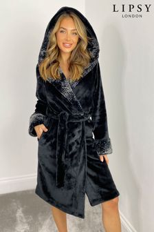 Lipsy Black Cosy Luxe Fur Hooded Dressing Gown (P38707) | ₪ 118