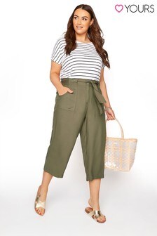 Yours Green Twill Belted Crop Shorts (P38969) | €12.50
