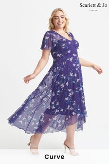 Scarlett & Jo Purple Tilly Angel Sleeve Sweetheart Dress (P39136) | €48