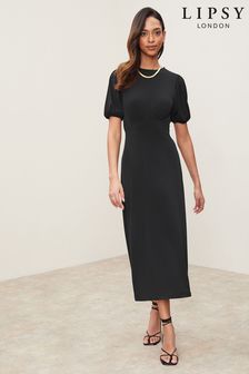 Lipsy Black Petite Jersey Puff Short Sleeve Underbust Midi Dress (P39365) | kr533