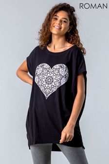 Roman Black One Size Henna Heart Print Lounge Top (P39466) | ₪ 116
