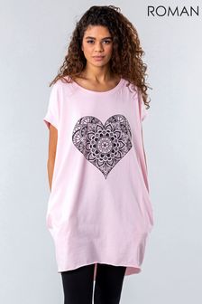 Roman Pink print One Size Henna Heart Print Lounge Top (P39467) | ₪ 116