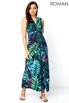 Roman Green Tropical Print Maxi Dress (P39472) | AED218