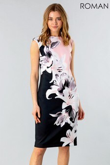 Roman Pink Floral Print Scuba Dress (P39510) | 65 €