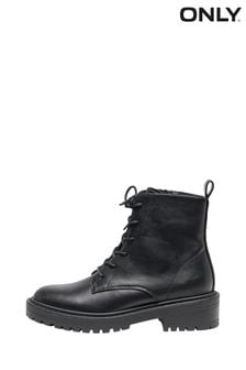ONLY Black Faux Leather Lace Up Ankle Boot (P39843) | ￥9,690