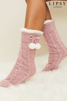 Lipsy Pink Cosy Lined Cable Knit Socks (P40351) | $24