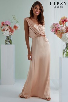 Lipsy Ivory Maisie Satin Drape Bridesmaid Dress (P41426) | $114