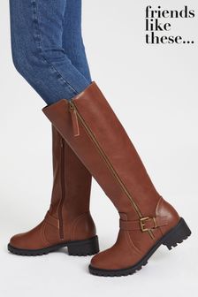 Friends Like These Brown Chunky Knee High Zip Boots (P42287) | ₪ 161