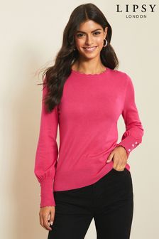 Lipsy Bright Pink Regular Scallop Long Sleeve Knitted Jumper (P42631) | €30