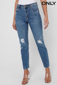 ONLY Blue Distressed Regular High Waist Cropped Straight Jeans (P43374) | ₪ 140