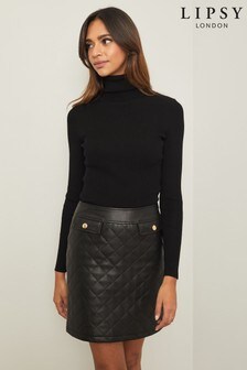 Lipsy Black Faux Leather Quilted Mini Skirt (P43876) | €30