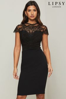 lipsy v neck lace bodycon dress