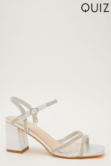 Quiz Silver Diamante Mesh Low Block Heel Sandal (P43968) | 40 €