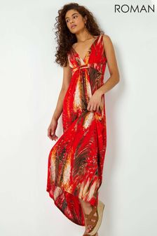 Roman Orange Abstract Print Sleeveless Maxi Dress (P45217) | €47