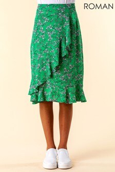 Roman Green Ditsy Floral Ruffle Detail Skirt (P45241) | ₪ 116