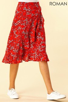 Roman Red Ditsy Floral Ruffle Detail Skirt (P45242) | €29