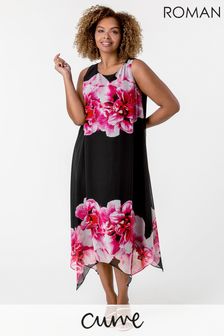Vestido asimétrico con estampado floral de chifón de Roman Curve (P45671) | 62 €