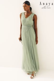 Anaya With Love Sage Green Petite Bow Back Wide Strap Maxi Dress (P46665) | €56