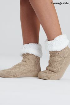 Loungeable Brown Cosy Cable Knit Slipper Socks (P46998) | HK$123