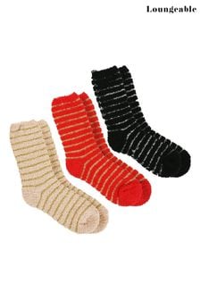 Loungeable Red 3 Pack Glitter Stripe Socks (P47308) | €3.50