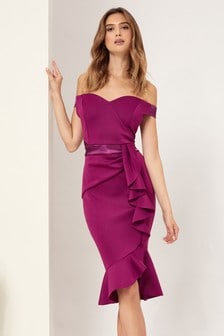 Lipsy Purple Satin Bardot Bodycon Dress (P47322) | ₪ 160 - ₪ 169