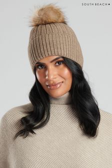 裸色 - South Beach平織人造皮草毛球針織保暖帽 (P47702) | NT$560