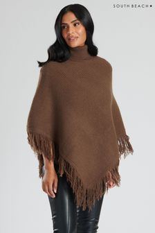 South Beach Brown Knitted Polar Neck Poncho (P47706) | €47