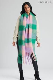 South Beach Purple Check Fluffy Tassle Scarf (P47722) | kr370