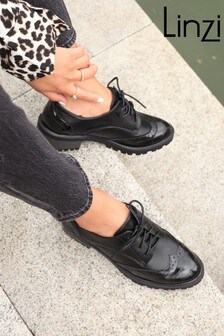 Linzi Black Lori Faux Leather and Patent Lace Up Brogue Style Shoe (P48284) | 40 €