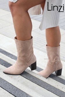 Linzi Faux Suede Western Style Ankle Boot With Leather Stacked Heel