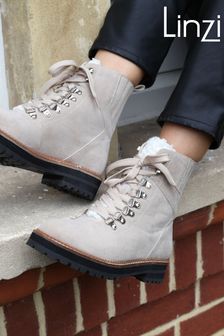 Linzi Cream Thunder Faux Leather Lace Up Hiker Style Boot with Faux Shearling Detail (P48301) | ₪ 116