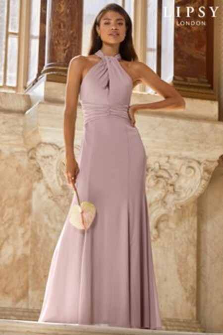 Lipsy Purple Halter Chiffon Bridesmaid Maxi Dress (P48440) | €39