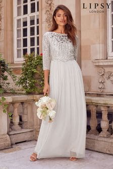 Lipsy Silver Natalie Embellished Mid Sleeve Bridemaid Maxi Dress (P48594) | €82