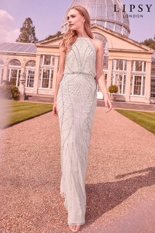 Lipsy Silver Embellished Halter Bridesmaid Dress (P48595) | KRW201,500