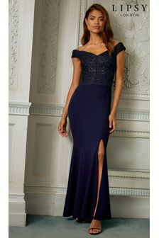 Темно-синий - Свадебное платье с вышивкой и открытыми плечами Lipsy Victoria (P48624) | 51 520 тг