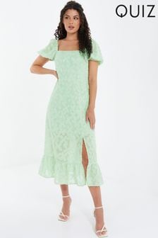 Quiz Sage Green Jacquard Puff Sleeve Midi Dress (P48640) | €28