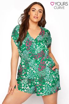 Yours Curve Green London Button Playsuit (P49194) | ₪ 186
