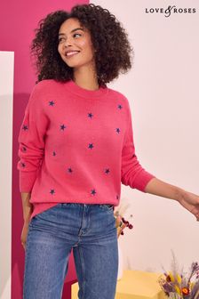 Pink and Navy - Love & Roses Crew Neck Jumper (P49713) | kr417