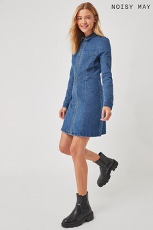 Noisy May Medium Blue Denim Long Sleeve Denim Dress (P49788) | $55