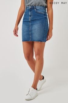 Albastru mediu - Fustă Noisy May Callie cambrată din denim cu talie înaltă (P49790) | 131 LEI