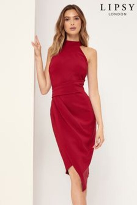 Lipsy Berry Red Halter Neck Asymmetric Bodycon Dress (P49914) | 79 €