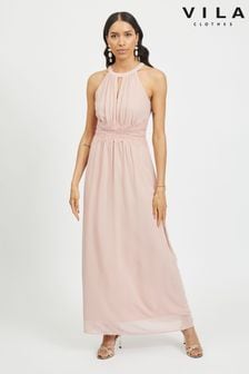 Vila Pink Halter Neck Tulle Maxi Dress (P49934) | $73