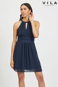 Vila Navy Halter Neck Tulle Fit And Flare Dress (P49939) | 25 €