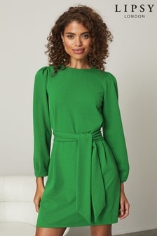 Verde - Vestido recto con mangas abullonadas y detalle anudado en la cintura de Lipsy  (P49966) | 35 €