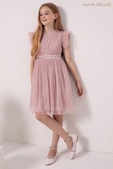 Maya Pink Embellished Waist Tulle Dress - Girls (P50977) | €56
