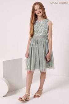 Verde salvia - Maya Embelleed Waist Tulle Party Dress - Niña (P50978) | 84 €