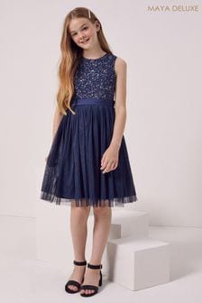 Azul marino - Maya Embelleed Waist Tulle Party Dress - Niña (P50979) | 84 €